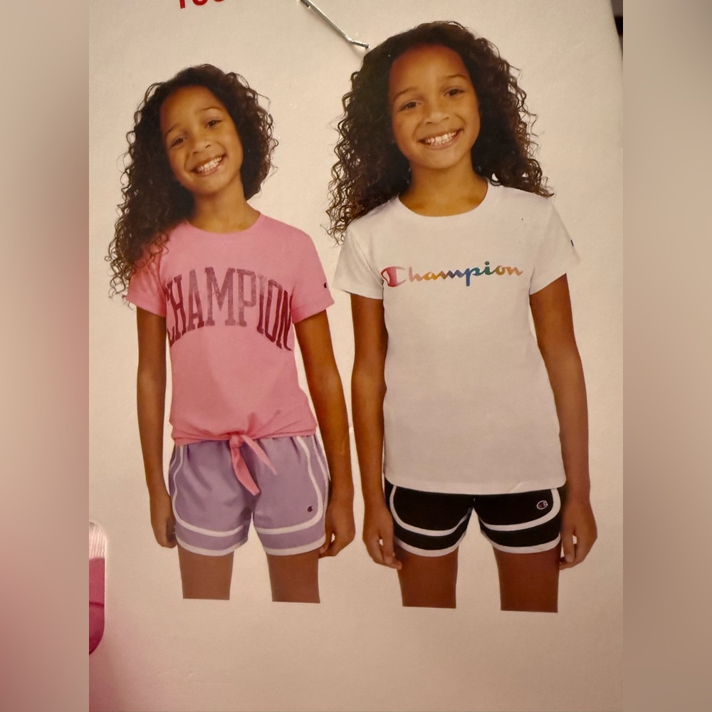 NWT Champion Youth 2-pack Tee Shirts Girls Pink Bright White L 14/16 Embroidered